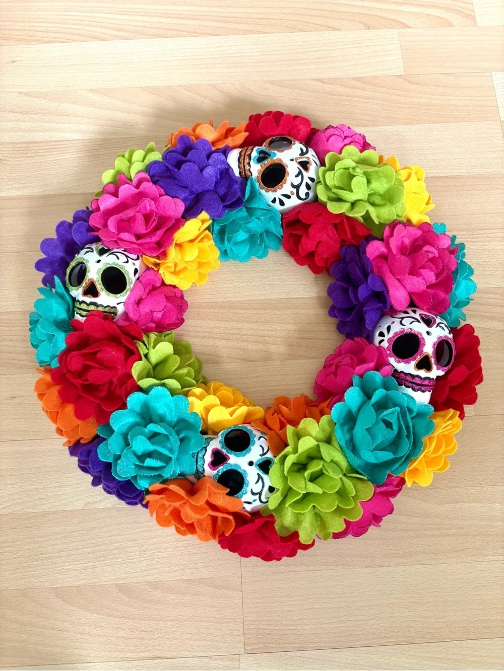 Day of the Dead Sugar Skull Floral Wreath Día de los Muertos Halloween
